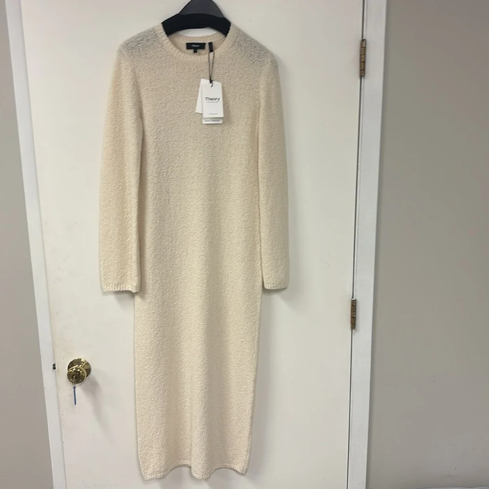 Theory Cotton Blend Boucle Midi Dress in Ivory